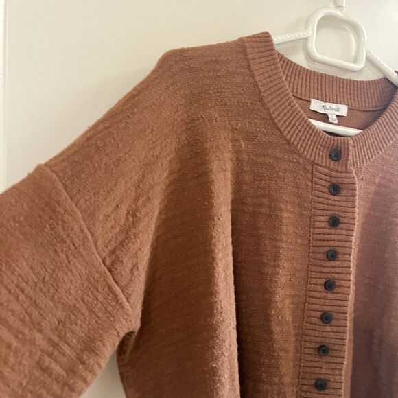 Madewell Brampton Cropped Crewneck Button Cardigan Sweater Brown Small - Picture 11 of 13